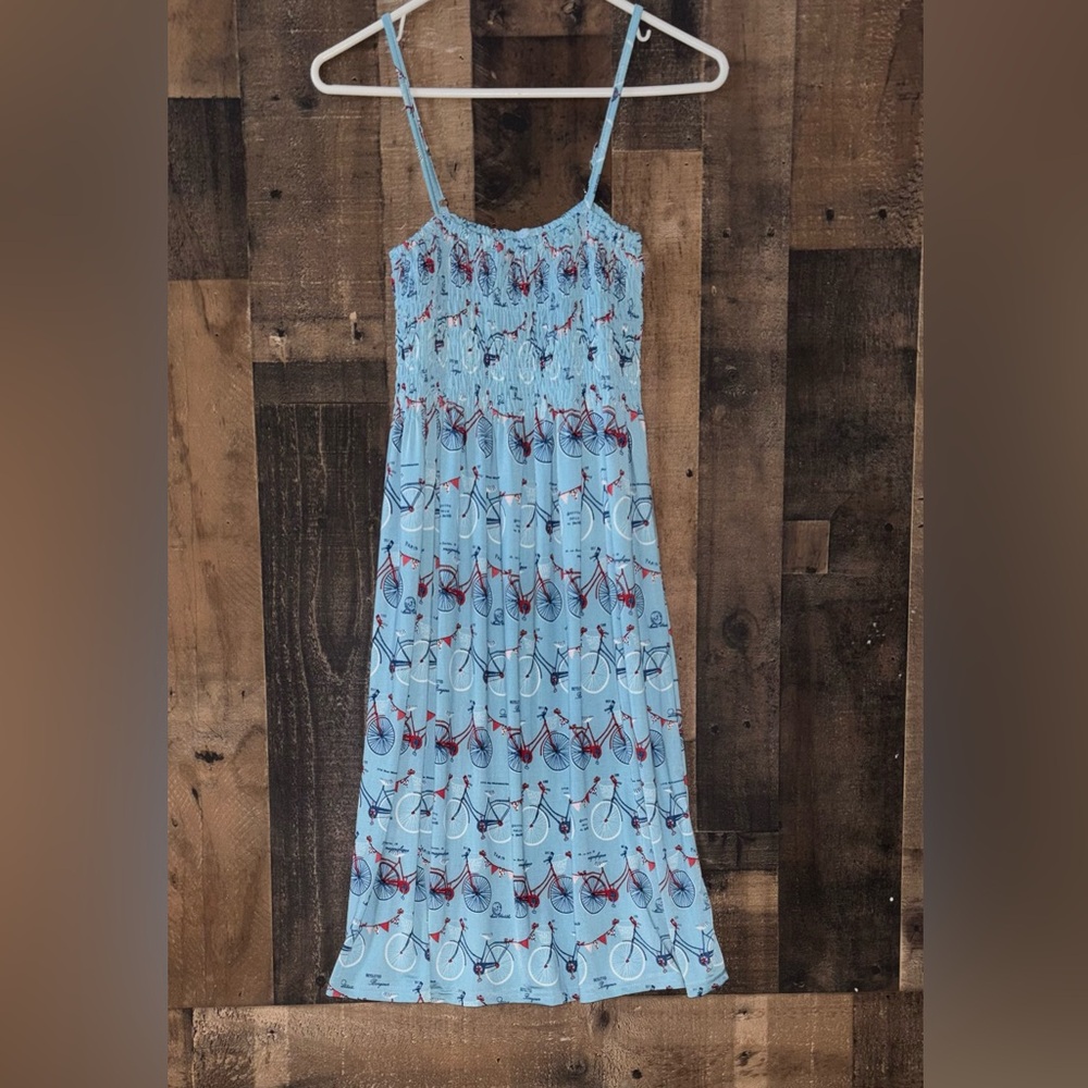 Women’s One Size ILSA Light Blue Bicycle Print Sundress New
